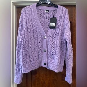 The Kooples Womens Cable Knit V-Neck Cardigan Lavender Fr Sz 2 US 6 NWT $345